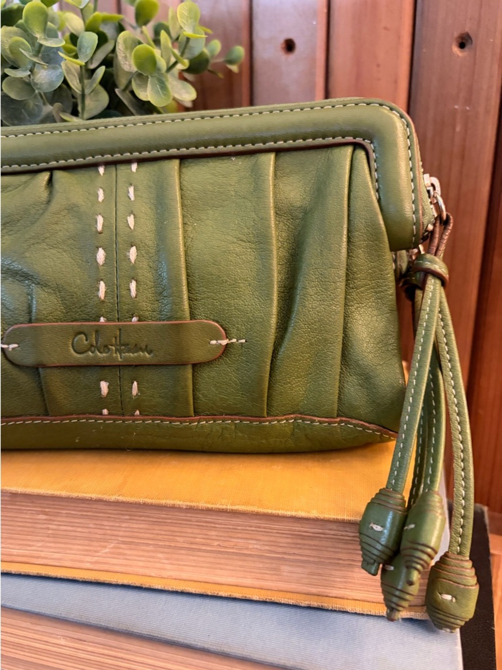 Cole Haan Soft Pebbled Leather Wallet Clutch in Olive Green, Pouch - Picture 3 of 11